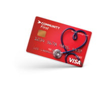 red credit card with doctors stethoscope wrapped like a heart